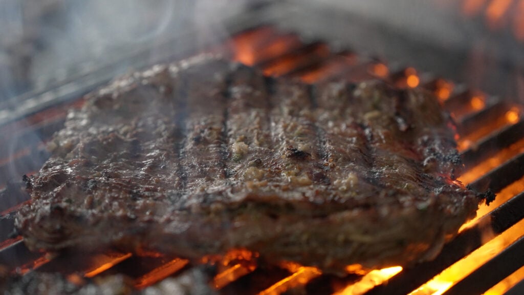 steak on a hot grill