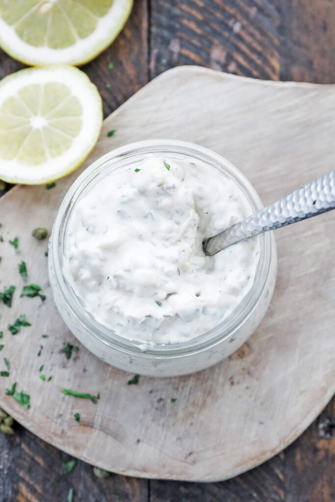 homemade tartar sauce with lemon