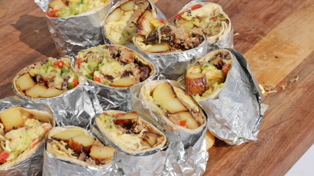 burrito with eggs on a plate
