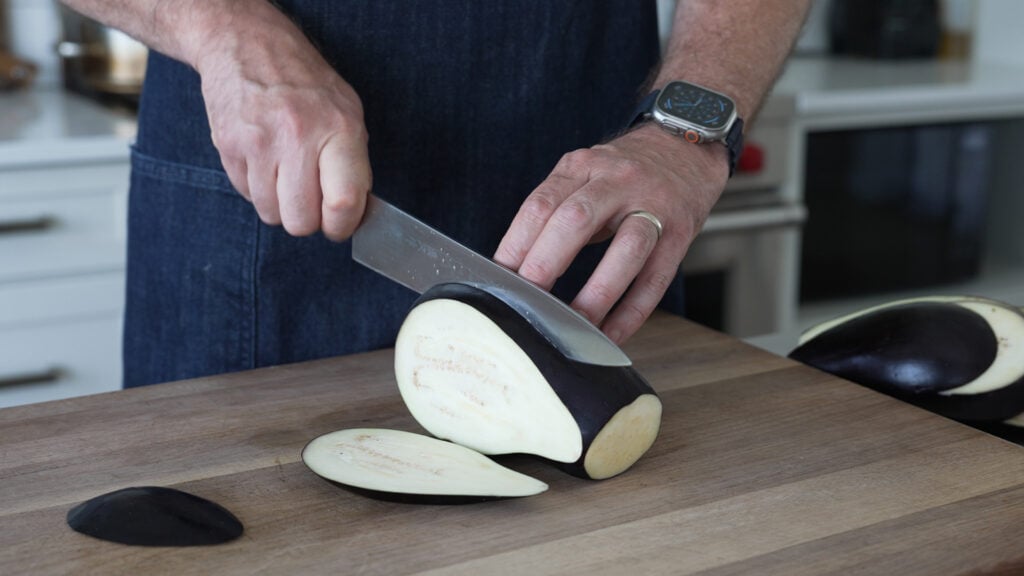 Slicing the eggplant