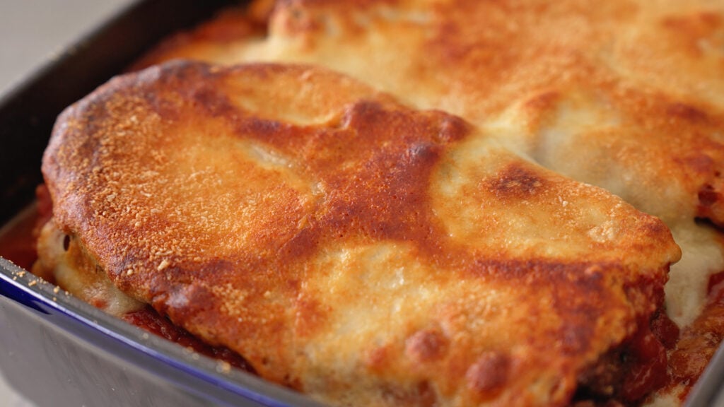 Eggplant Parmesan ready to serve
