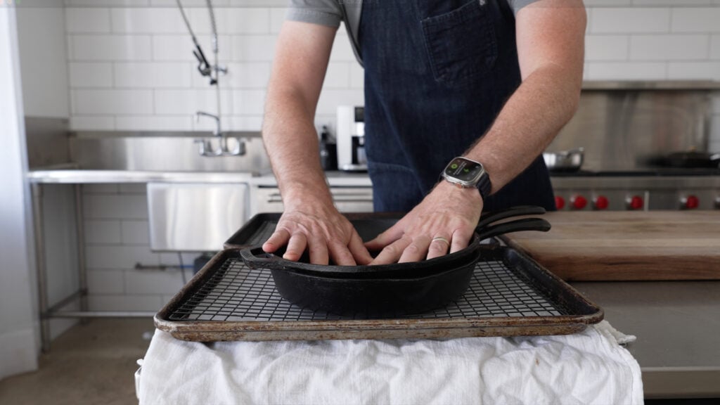 Pressing the moisture out with a skillet