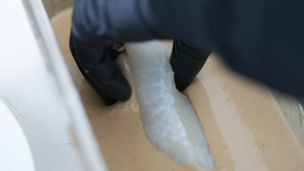 coating the fish in batter