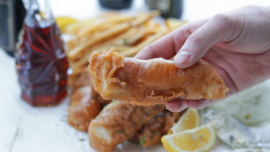 fish and chips with tartar sauce and lemon