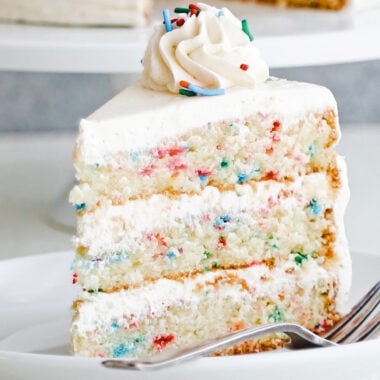 funfetti cake with a slice