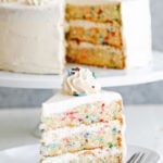 funfetti cake with a slice