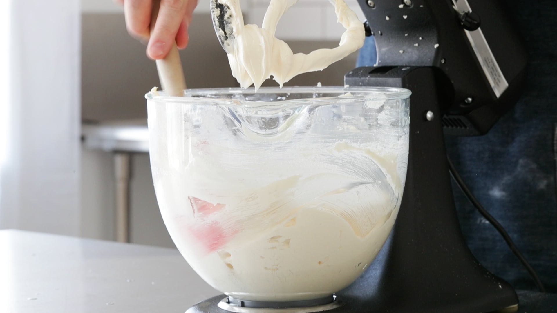 scraping a stand mixing bowl