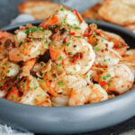 Gambas al ajillo in a serving bowl