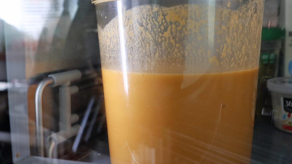 gazpacho soup cooling in fridge