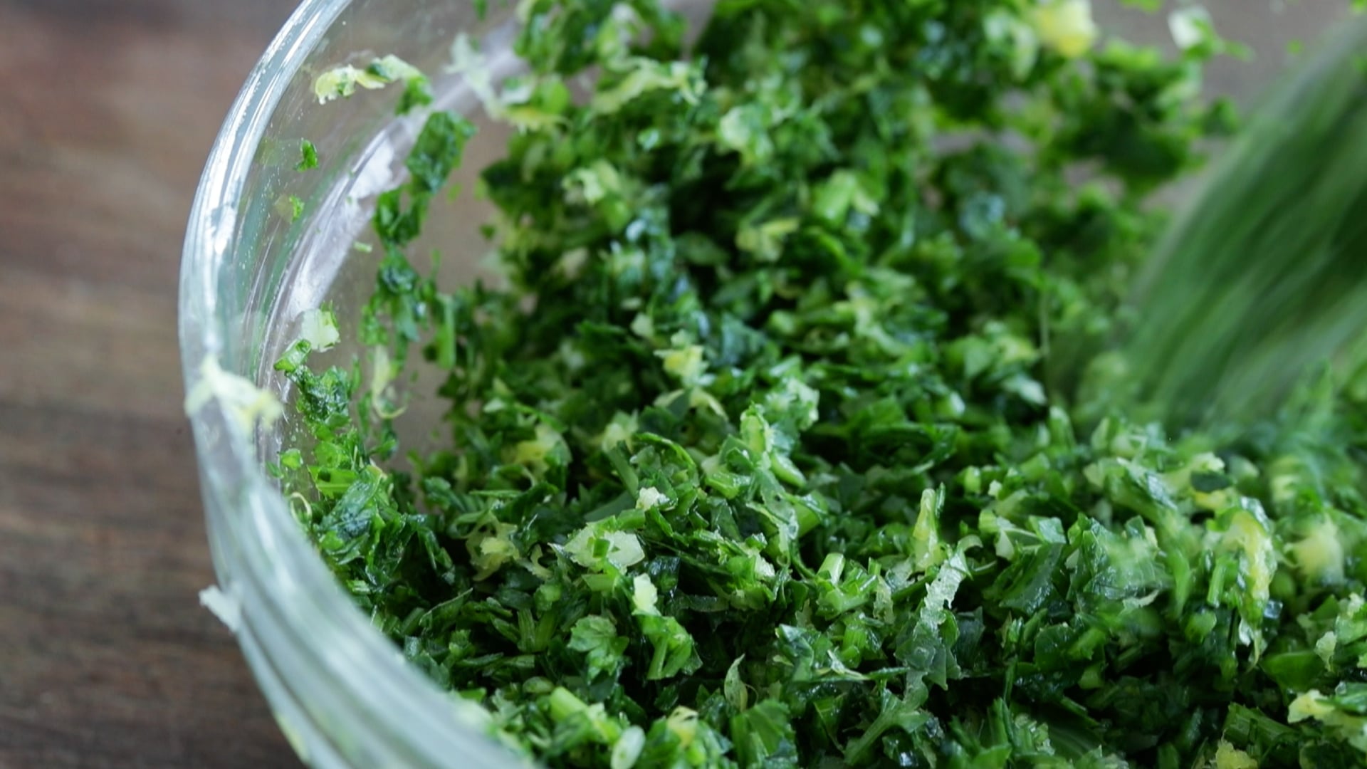 mixing together gremolata