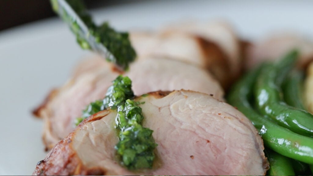 gremolata on top of pork tenderloin