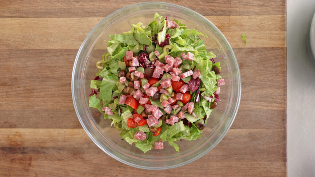 salad ingredients in a large bowl