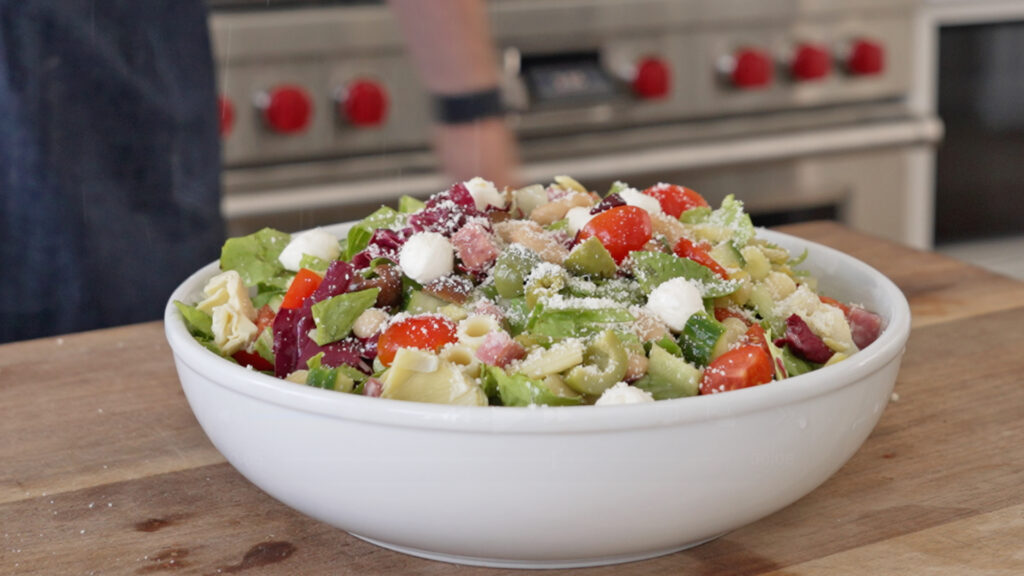 Italian Chopped Salad served in a white bowl
