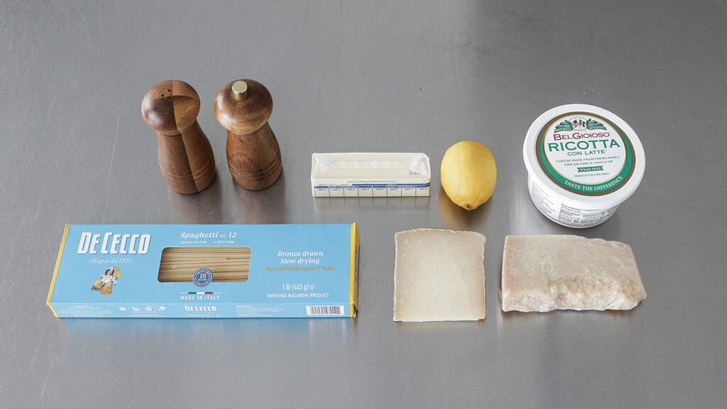Lemon ricotta pasta ingredients