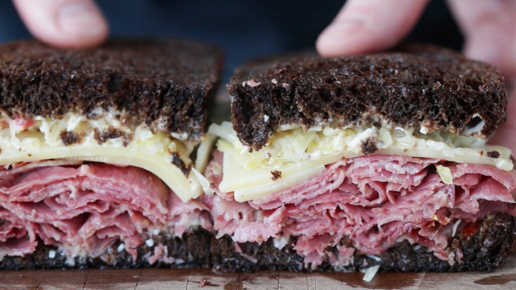 sliced reuben sandwich