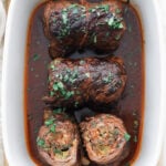 beef rouladen in a serving dish
