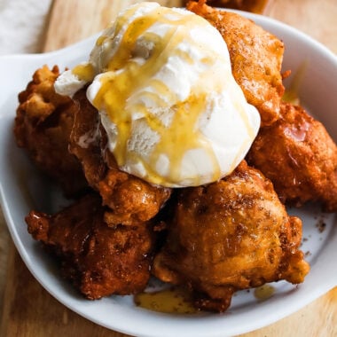 apple fritters with ice cream