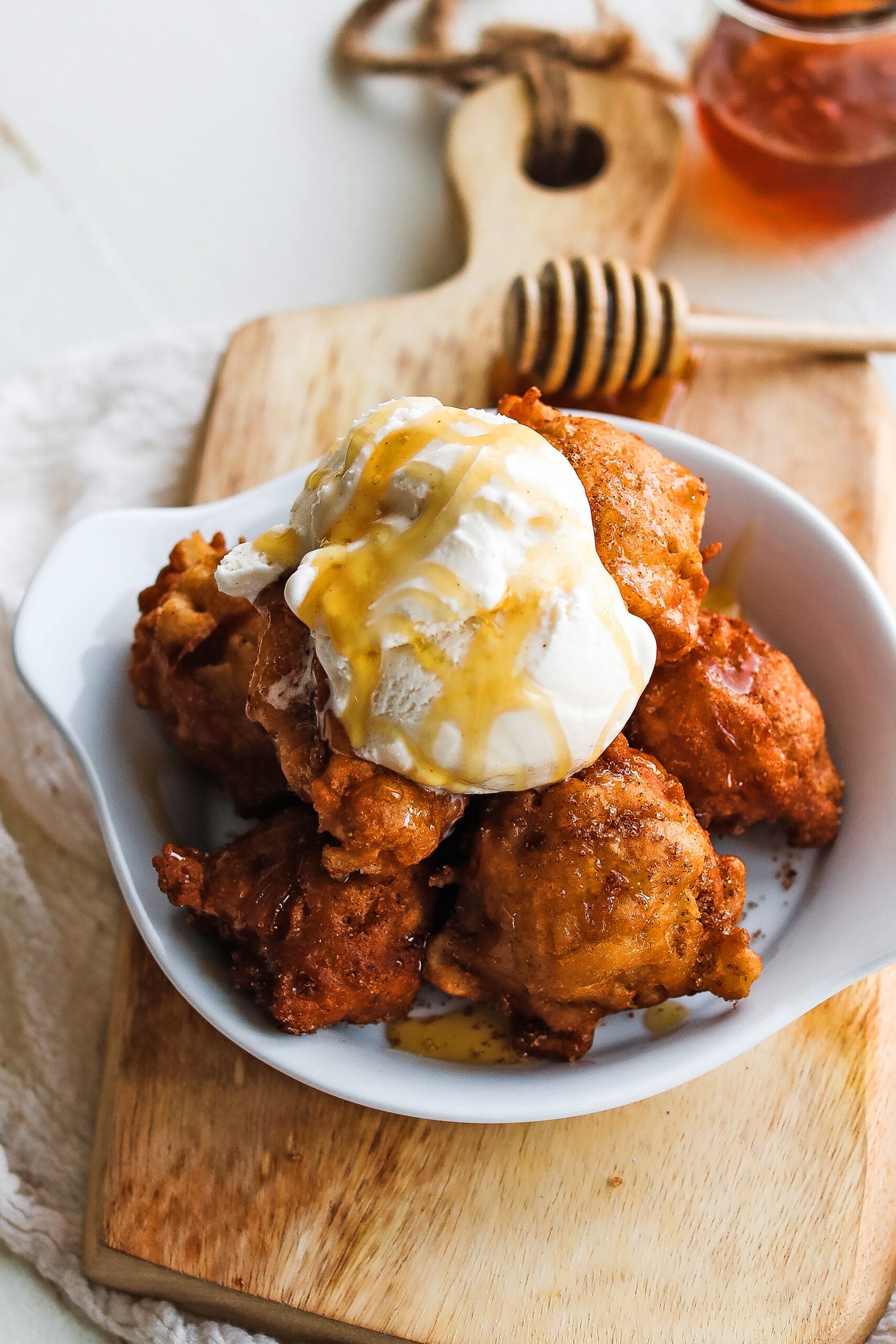 apple fritters with ice cream