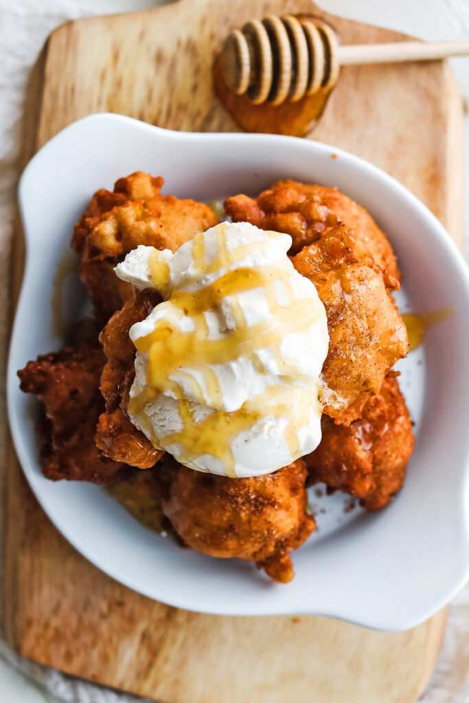 apple fritter with ice cream