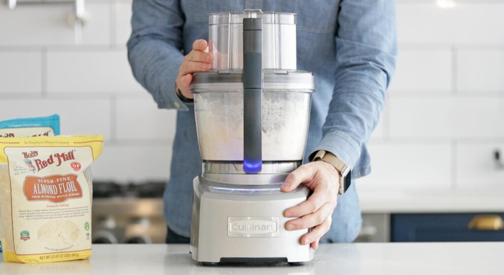 processing pie dough in a food processor