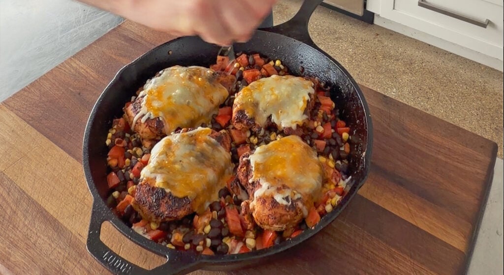Cowboy Chicken ready in a skillet to serve