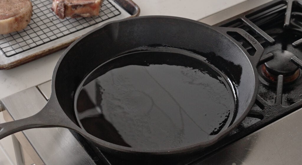 heating the cast iron skillet