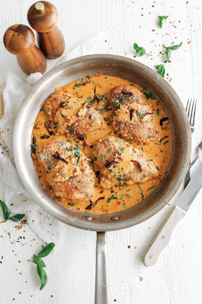 marry me chicken in stainless steel pan