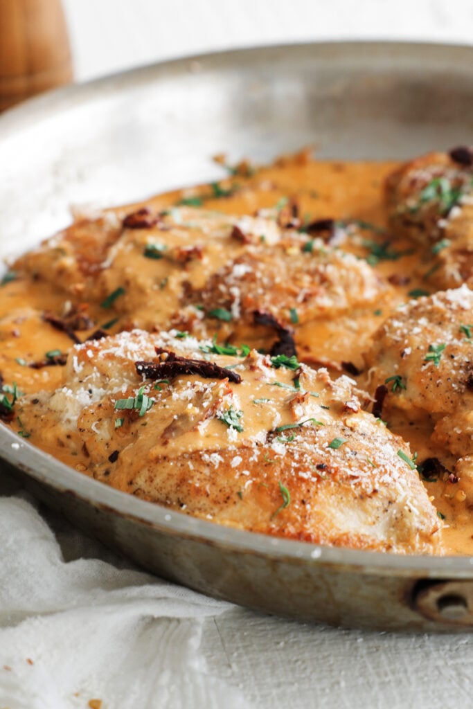 marry me chicken in stainless steel pan