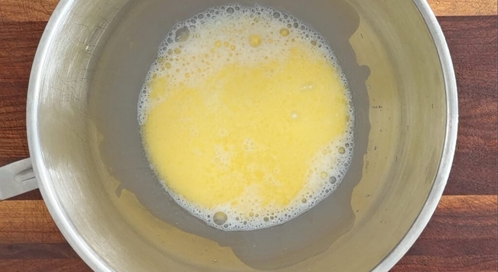 Wet ingredients into the mixer bowl