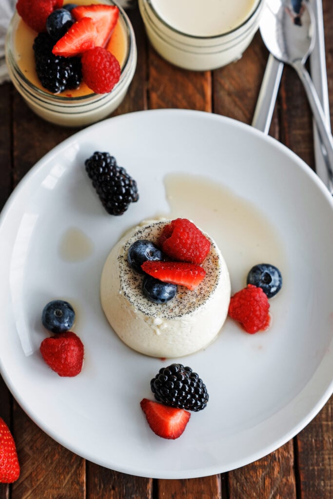 panna cotta served with berries