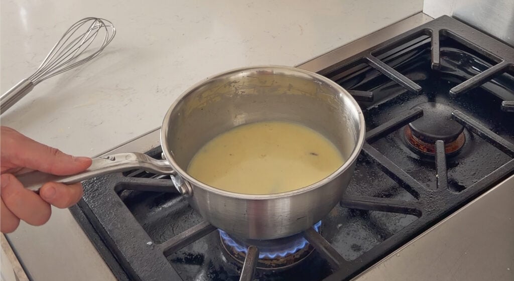 scalding the cream in a pan