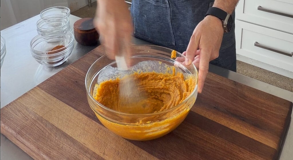 mixing the wet ingredients in a bowl
