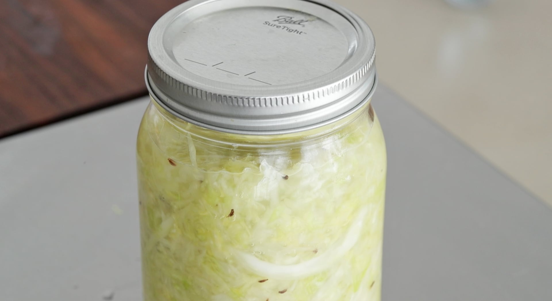 storing a jar of sauerkraut