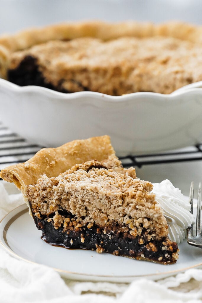 slice of shoofly pie on a plate