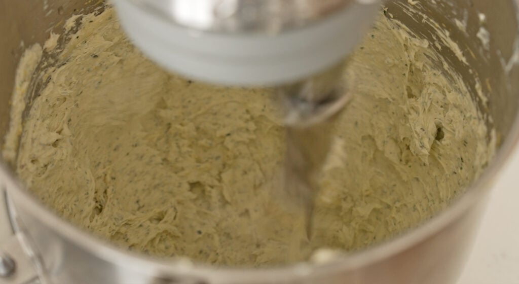 making the herb butter in a stand mixer