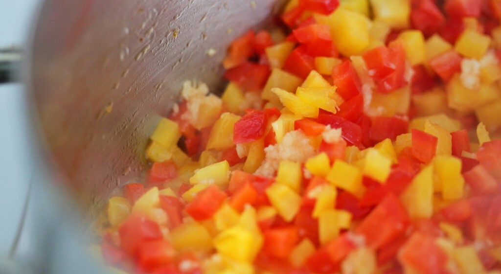 vegetables cooking on a pan