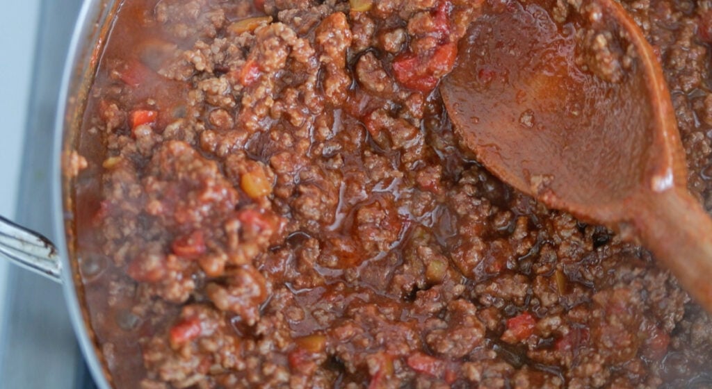 simmering the sloppy joe sauce