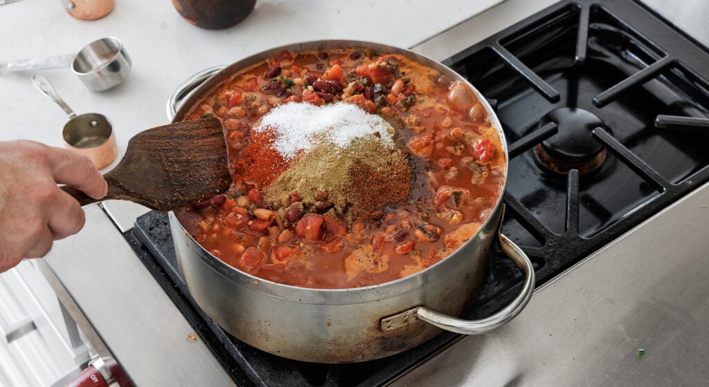 cooking beans and tomato mixture