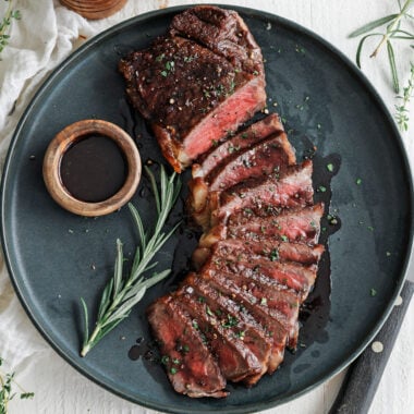 Steak with Red Wine Sauce served on a plate