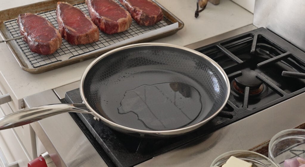 heating the pan with oil