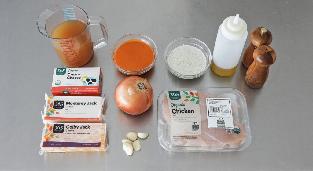 Ingredients for buffalo chicken dip