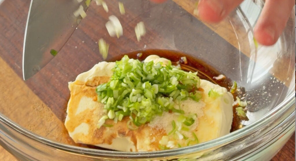 filling ingredients in a bowl