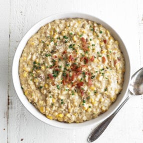 creamed corn in a bowl