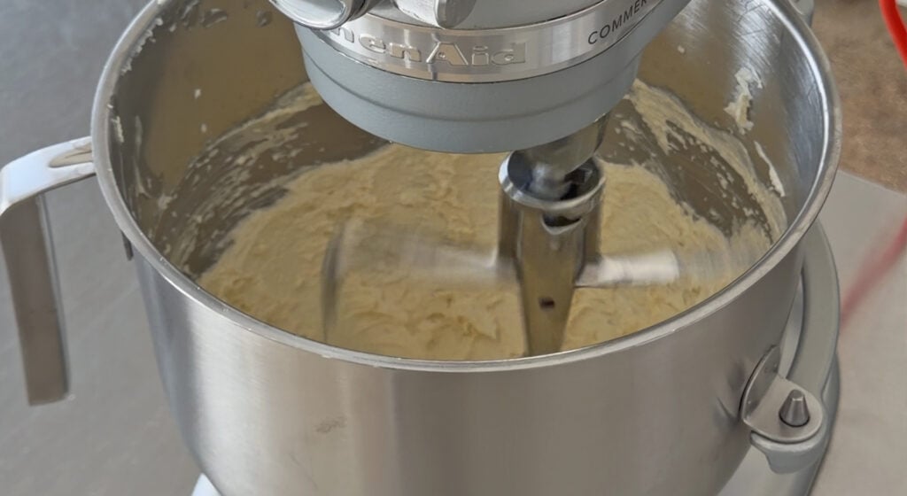 creaming softened butter and sugar in a stand mixer 