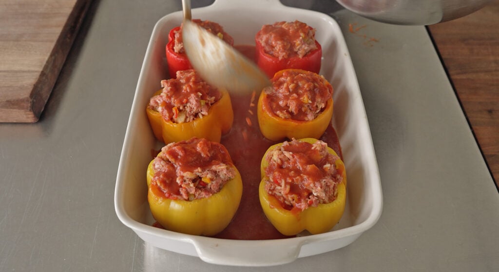 sauced stuffed peppers covered