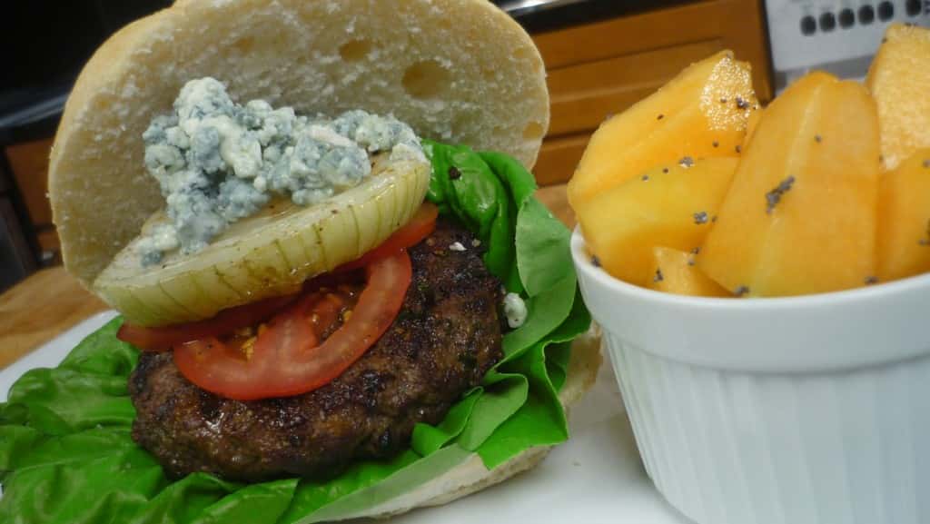 Garlic and Basil Grilled Hamburgers with Bleu Cheese