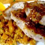 Butternut Squash Risotto with Mustard Pork Chops