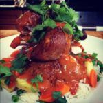 curry chicken, curry rice and vegetables, food from india