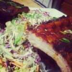 hickory smoked pork ribs, BBQ pork ribs, Asian Pork Ribs, Bleu Cheese Coleslaw
