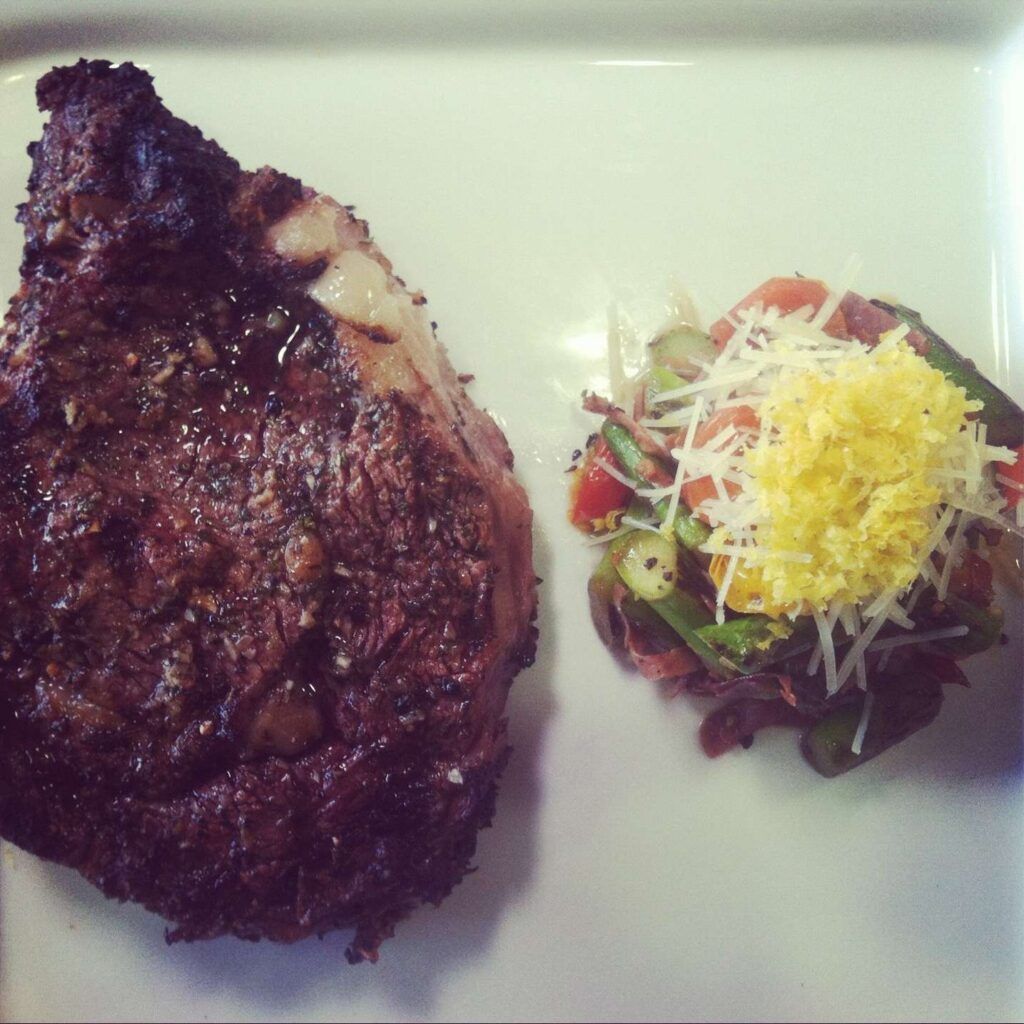 Grilled Ribeye with Lemon Roasted Vegetables